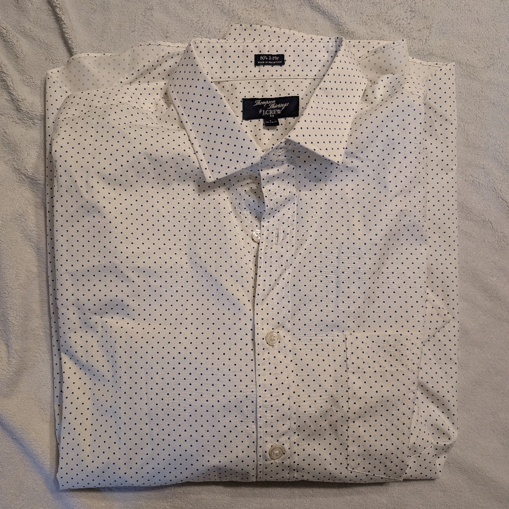J Crew Men's White Shirt with Blue Dots Large
